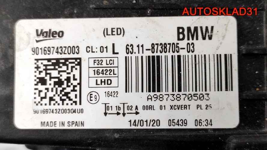 Фара левая Led Адаптивная BMW F32 63118738705