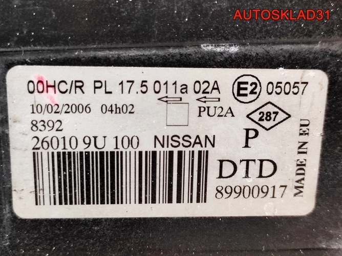 Фара правая Nissan Note E11 260109U100